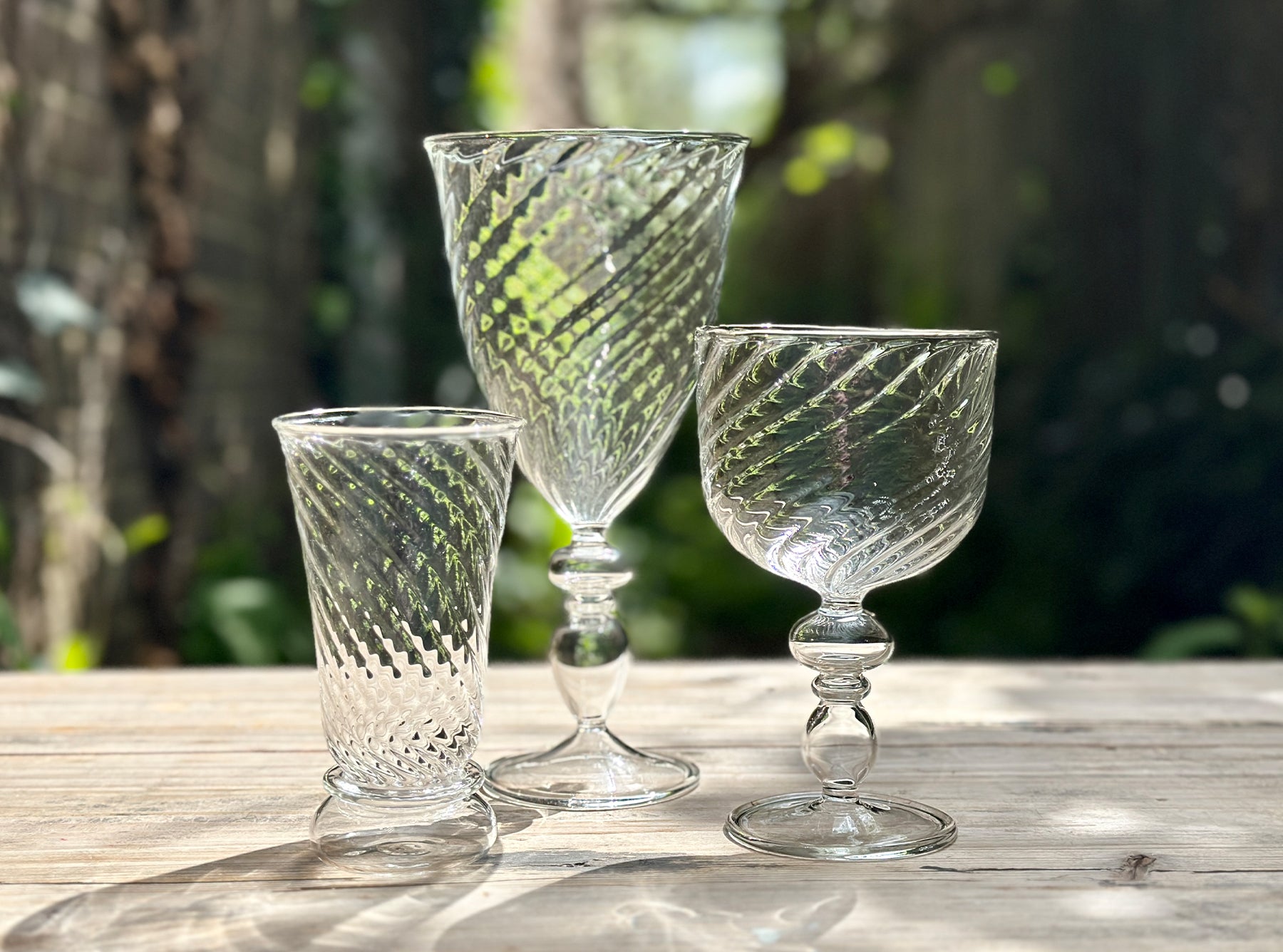 Clear Handblown Glass Swirl White Wine Glass, 15cm