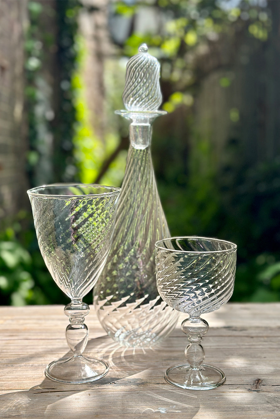Clear Handblown Glass Swirl White Wine Glass, 15cm