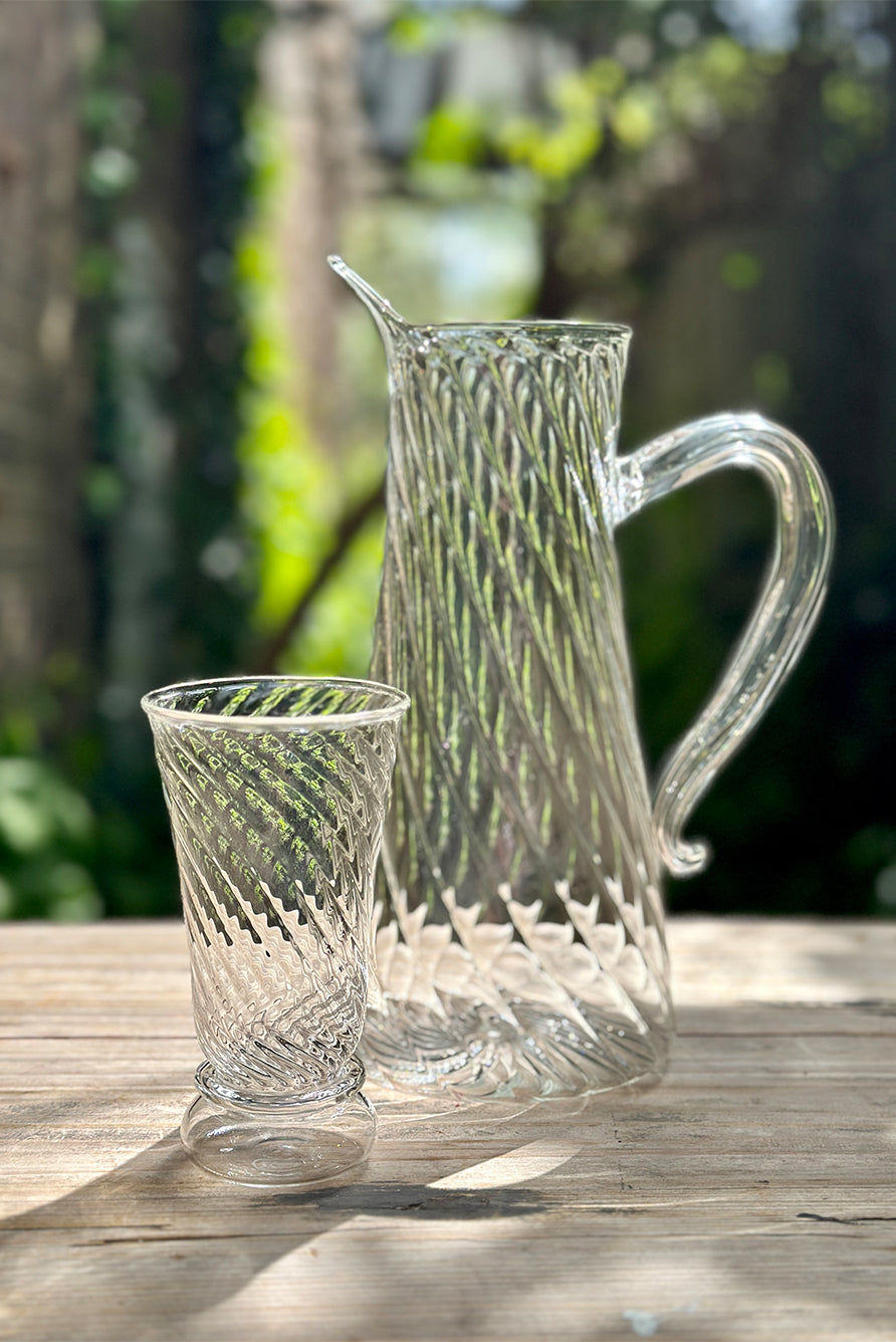 Clear Handblown Glass Swirl Water Jug, 17.5cm