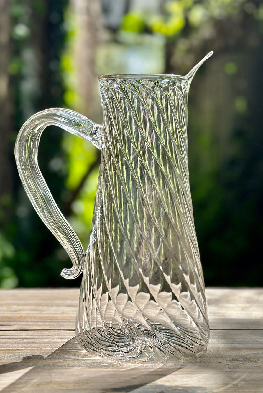 Clear Handblown Glass Swirl Water Jug, 17.5cm