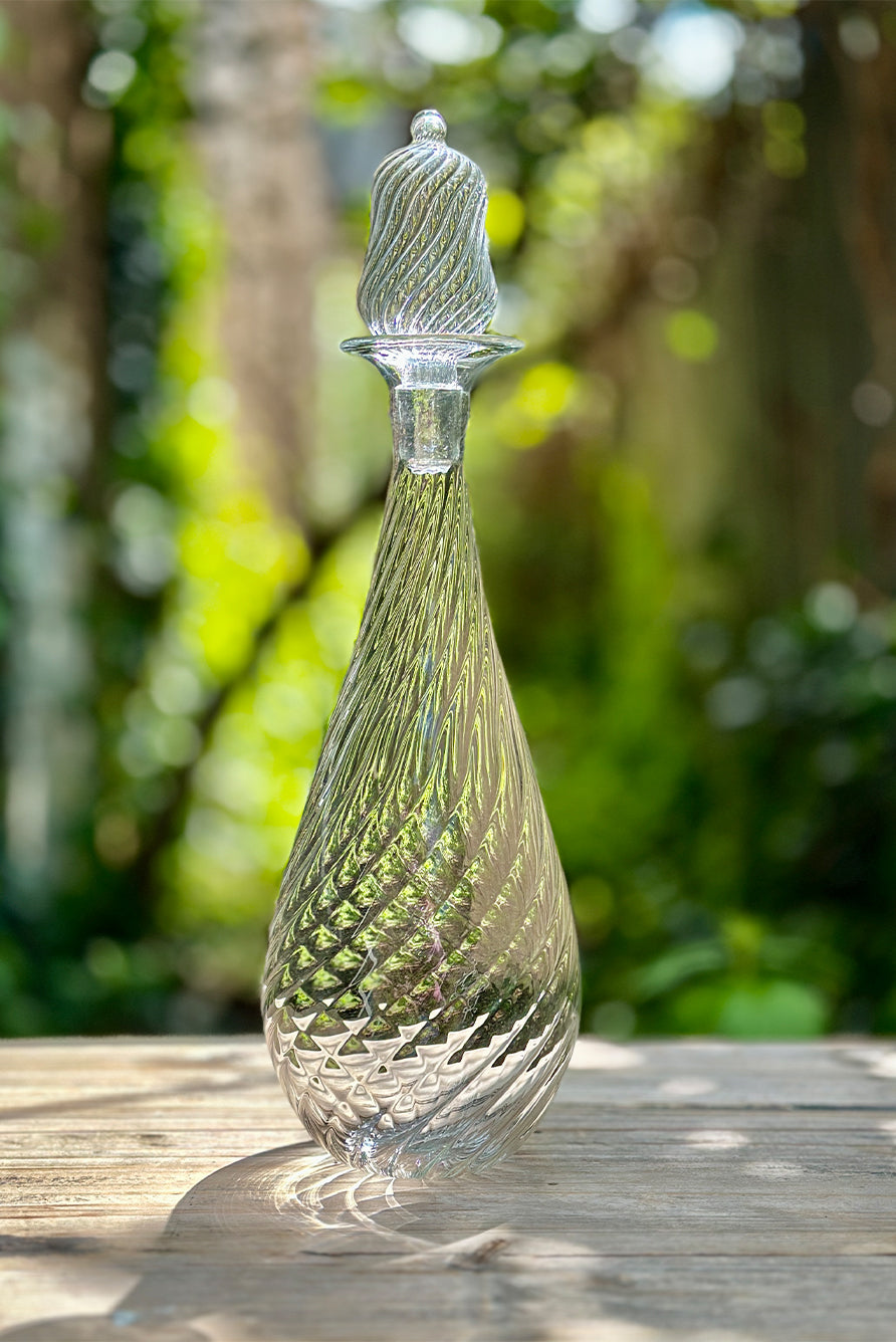 Clear Handblown Glass Swirl Wine Carafe & Stopper, 38cm