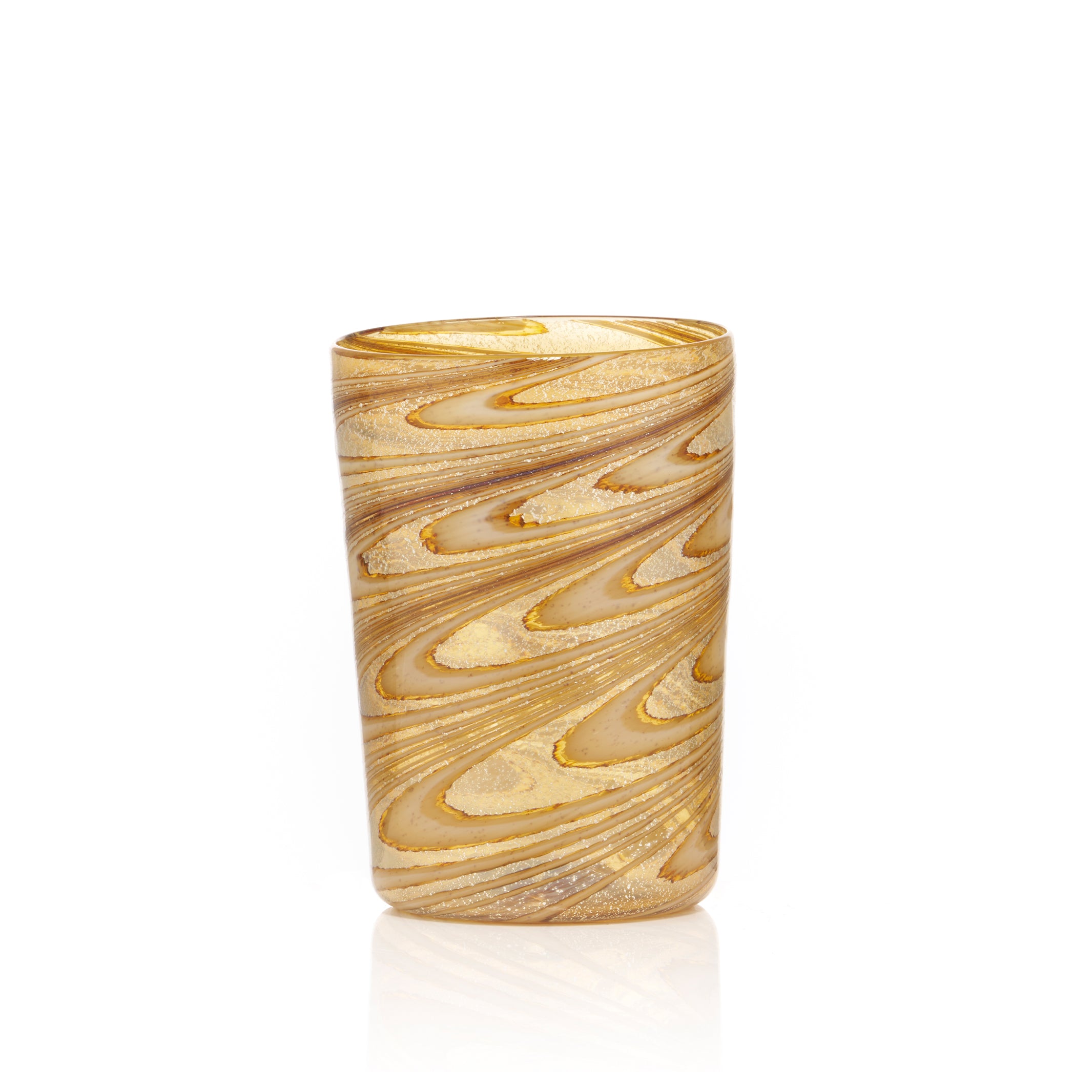 Handblown Murano Glass 'Swirl' Tumbler in Amber with Silver Sparkle, 11cm