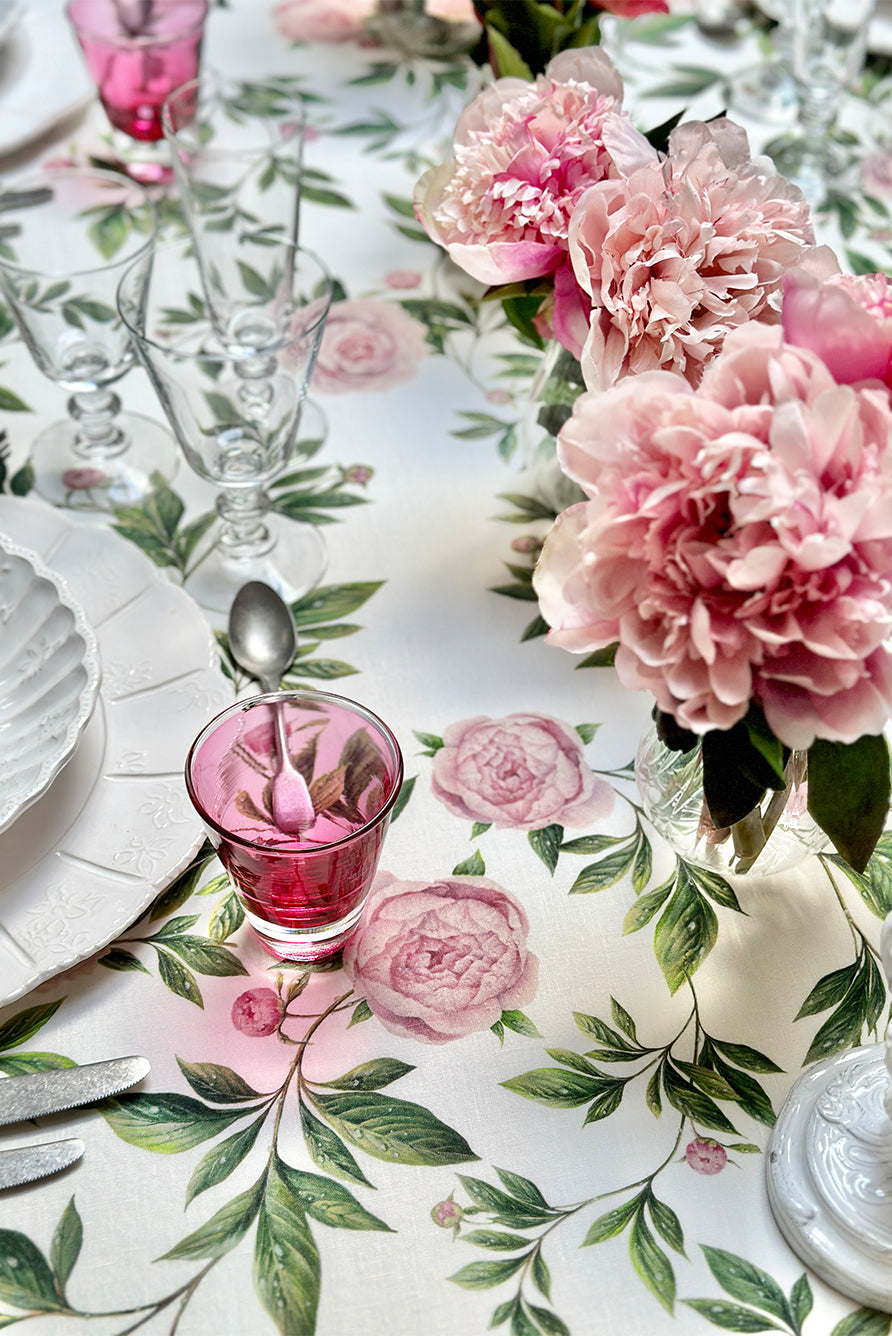 'Trailing Peony' Linen Tablecloth