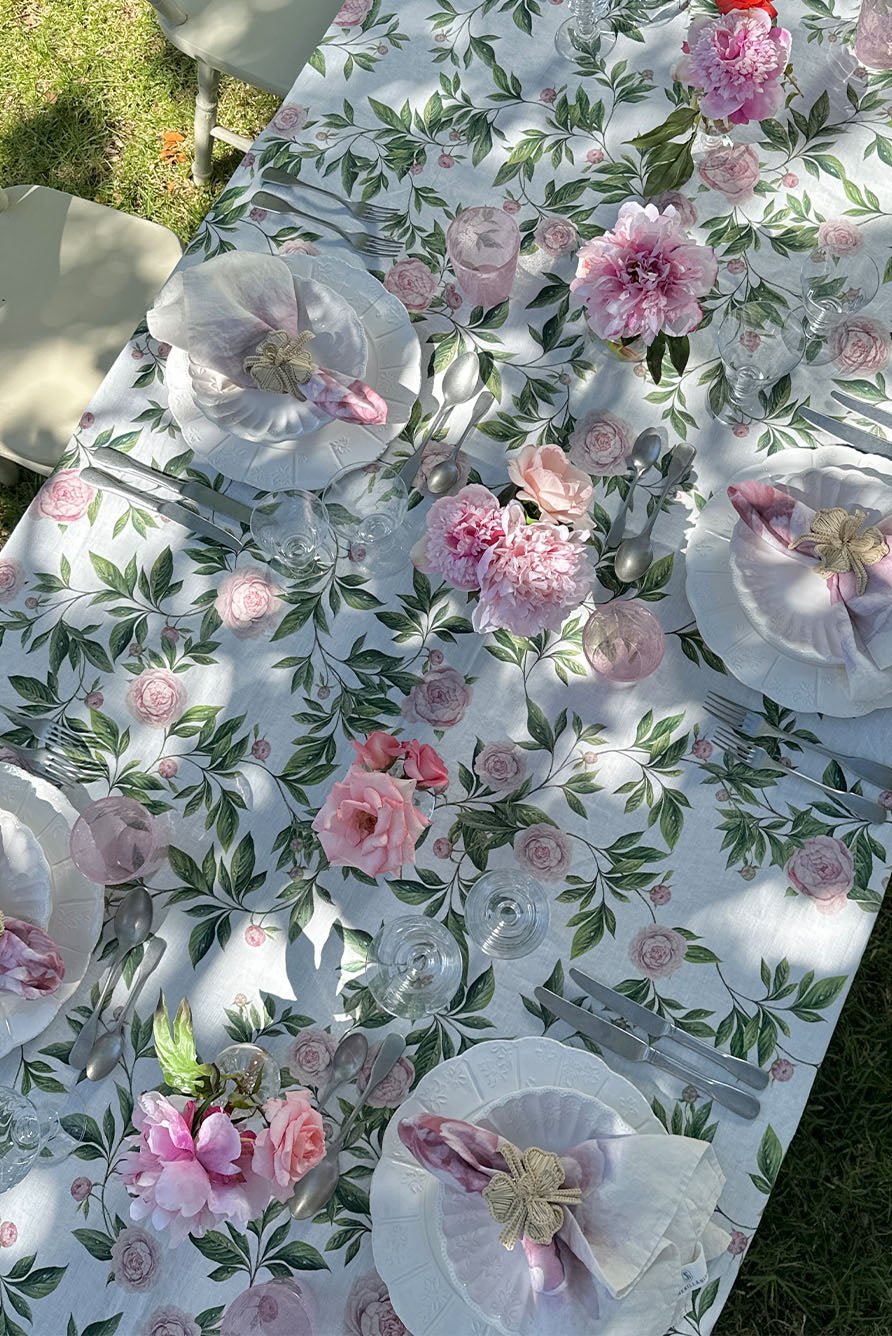 'Trailing Peony' Linen Tablecloth