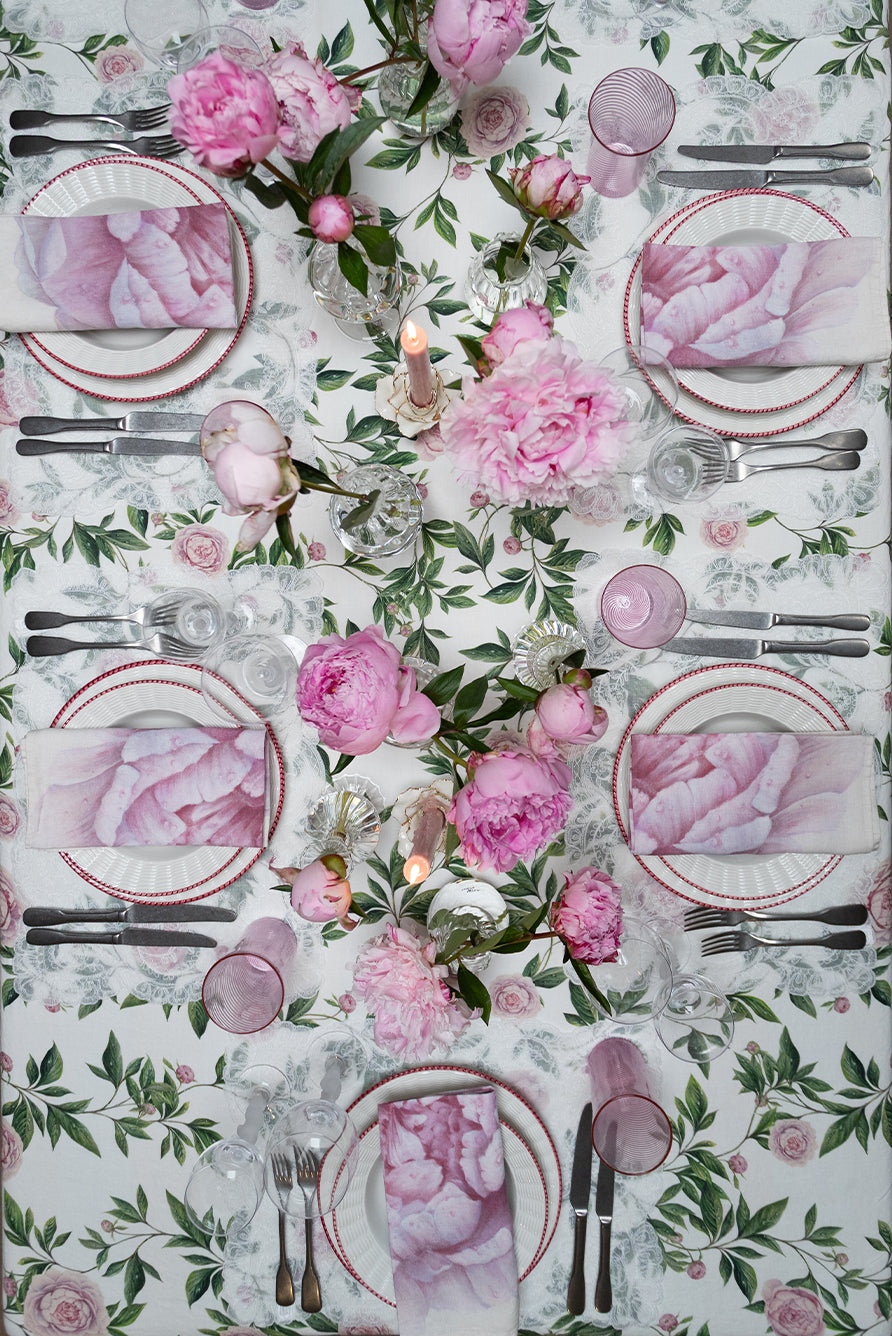'Trailing Peony' Linen Tablecloth