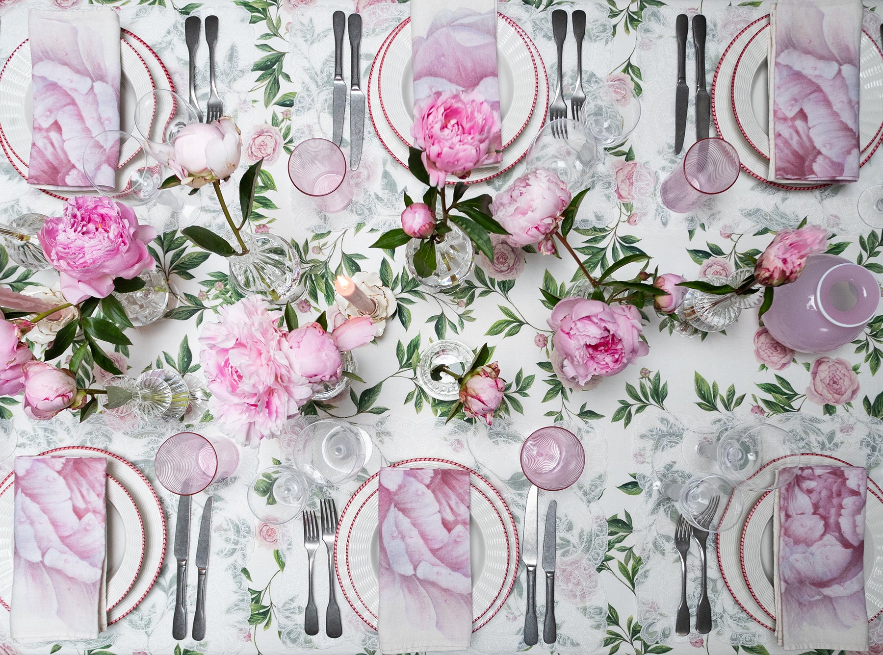 'Trailing Peony' Linen Tablecloth