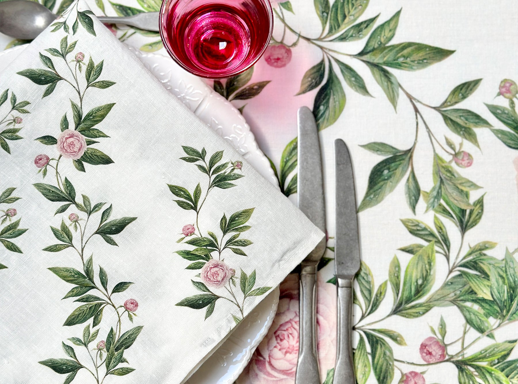 'Trailing Peony' Linen Tablecloth