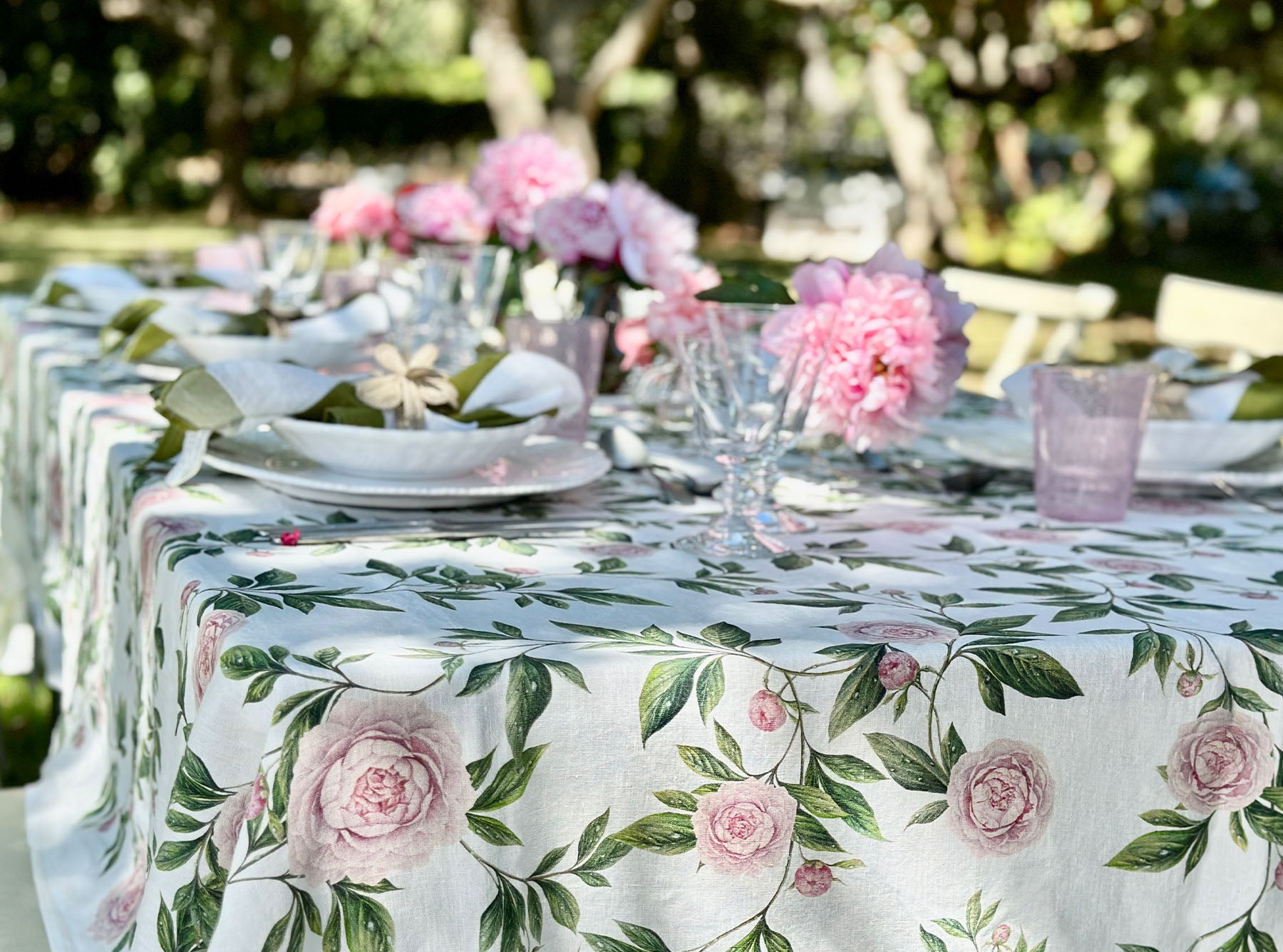 'Trailing Peony' Linen Tablecloth