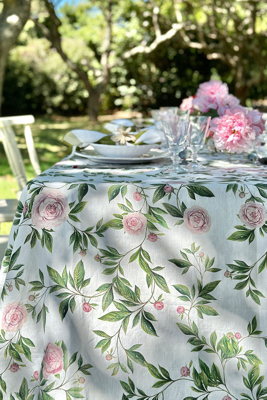 'Trailing Peony' Linen Tablecloth