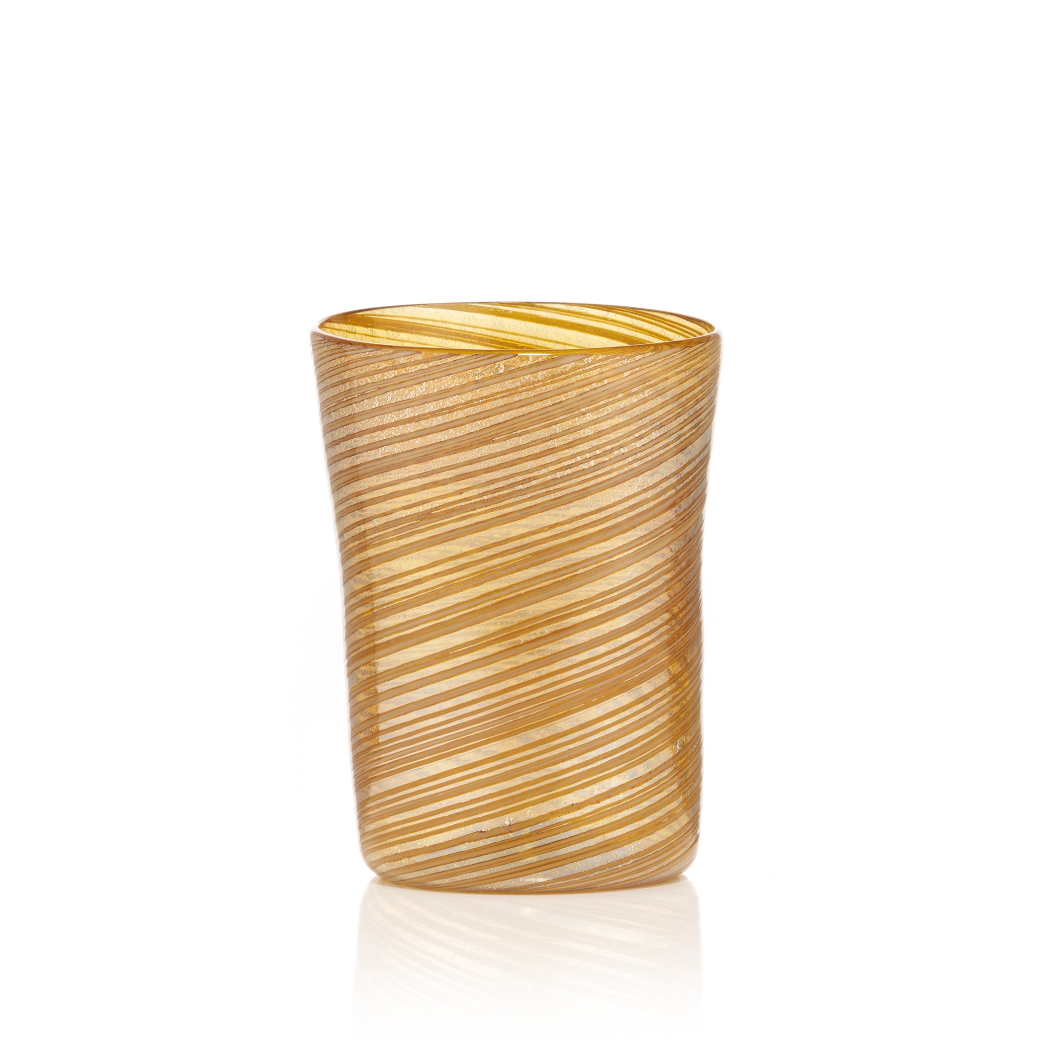 Handblown Murano Glass 'Twist' Tumbler in Amber with Silver Sparkle, 11cm