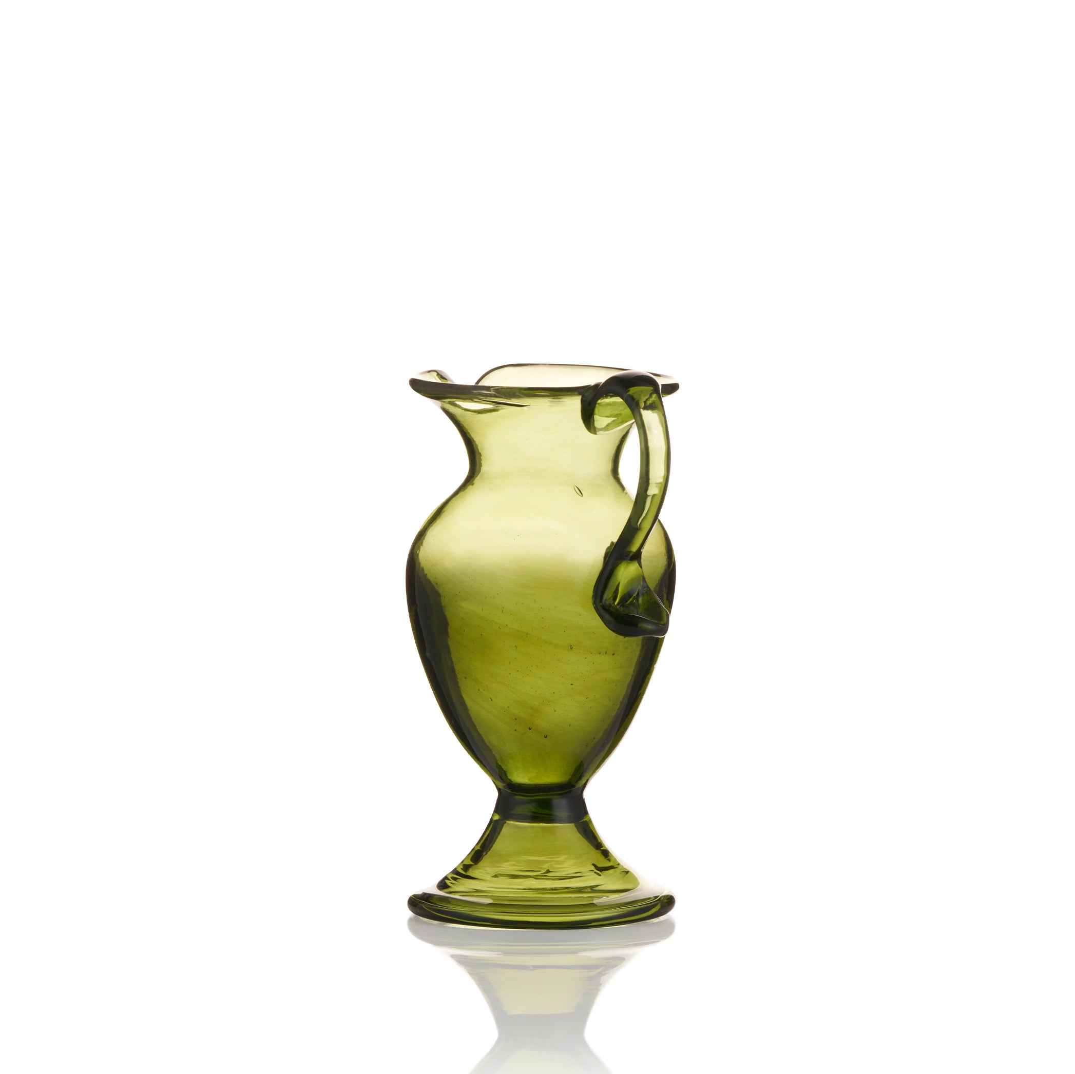 Handblown Recycled Glass Footed Carafe in Olive Green, 18cm