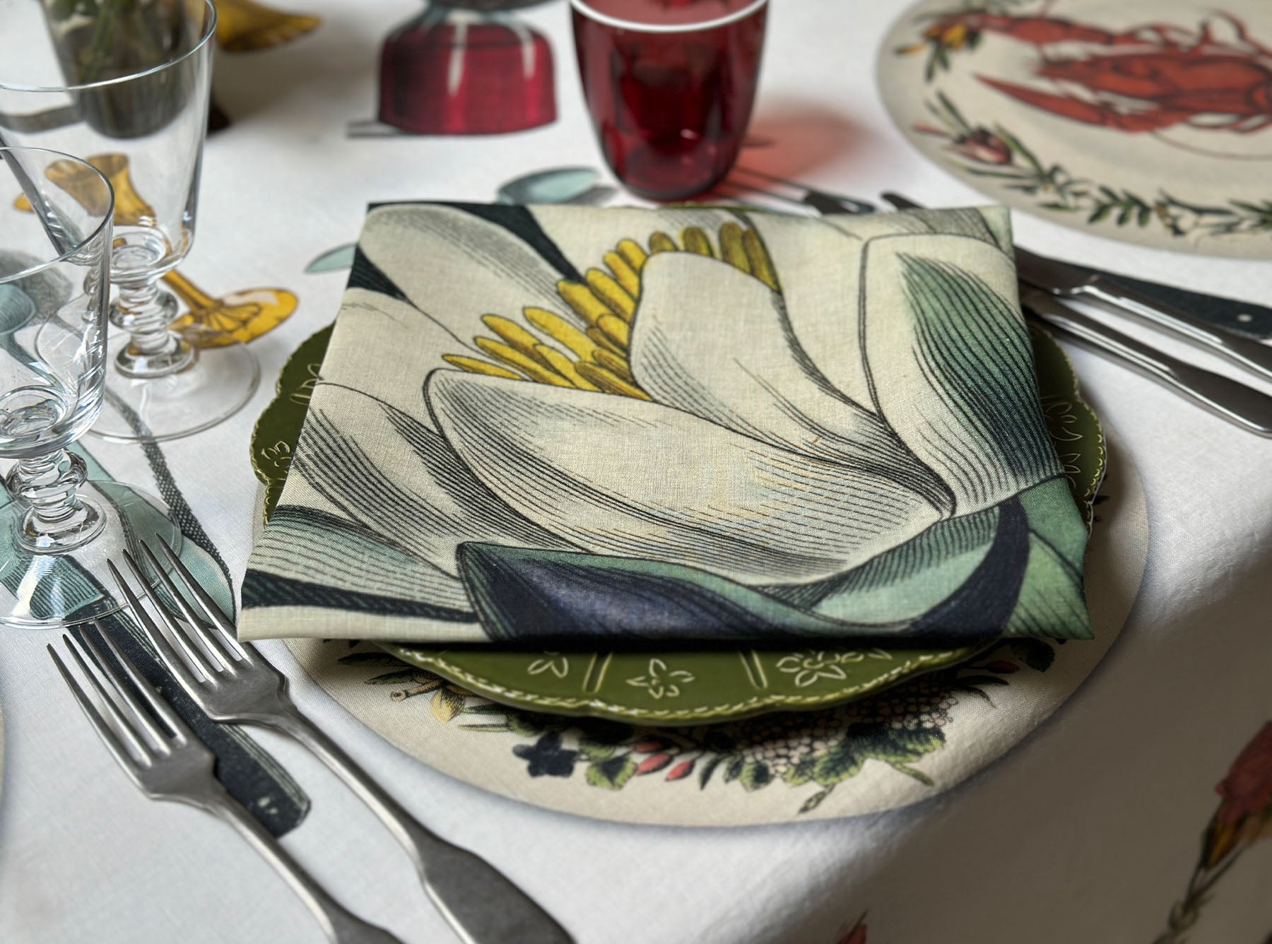 S&B x John Derian 'Water Lily' Linen Napkin, 50x50cm
