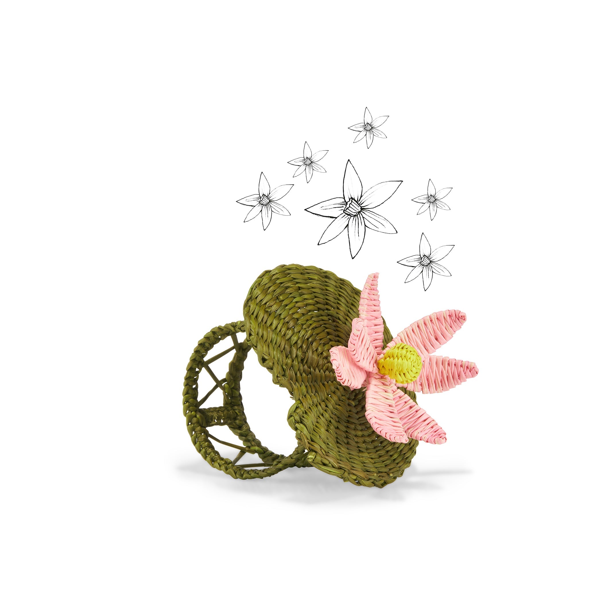 Handwoven Waterlily Pad Napkin Ring in Pink and Olive Green