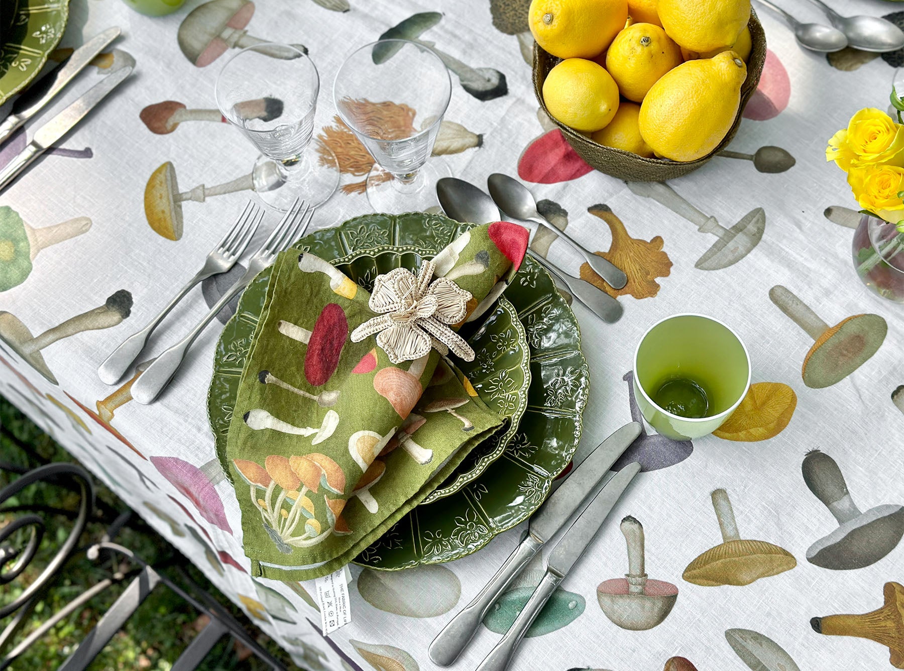 S&B x John Derian White 'Fungi' Linen Tablecloth