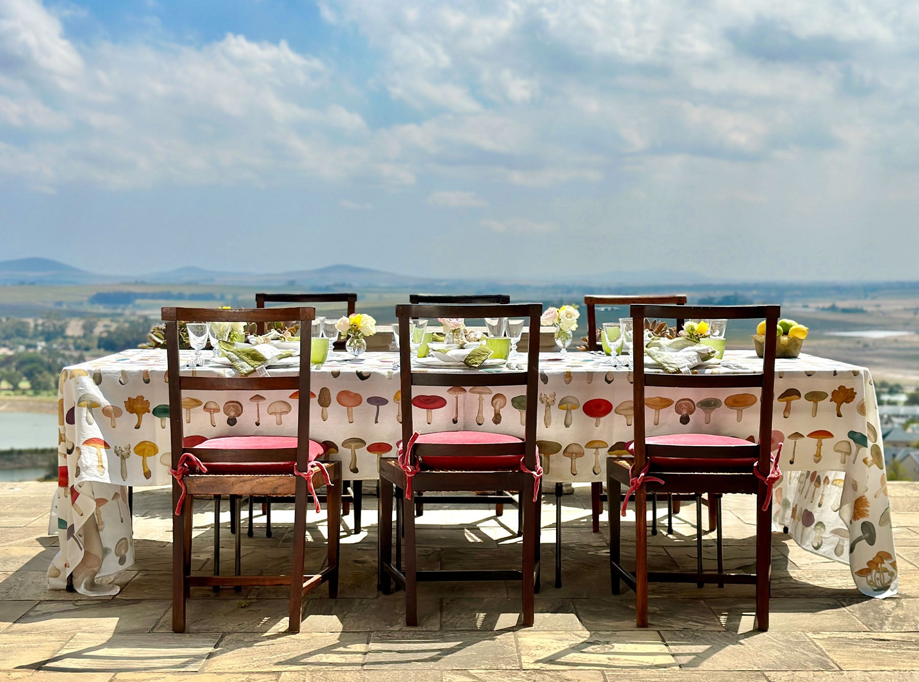 S&B x John Derian White 'Fungi' Linen Tablecloth