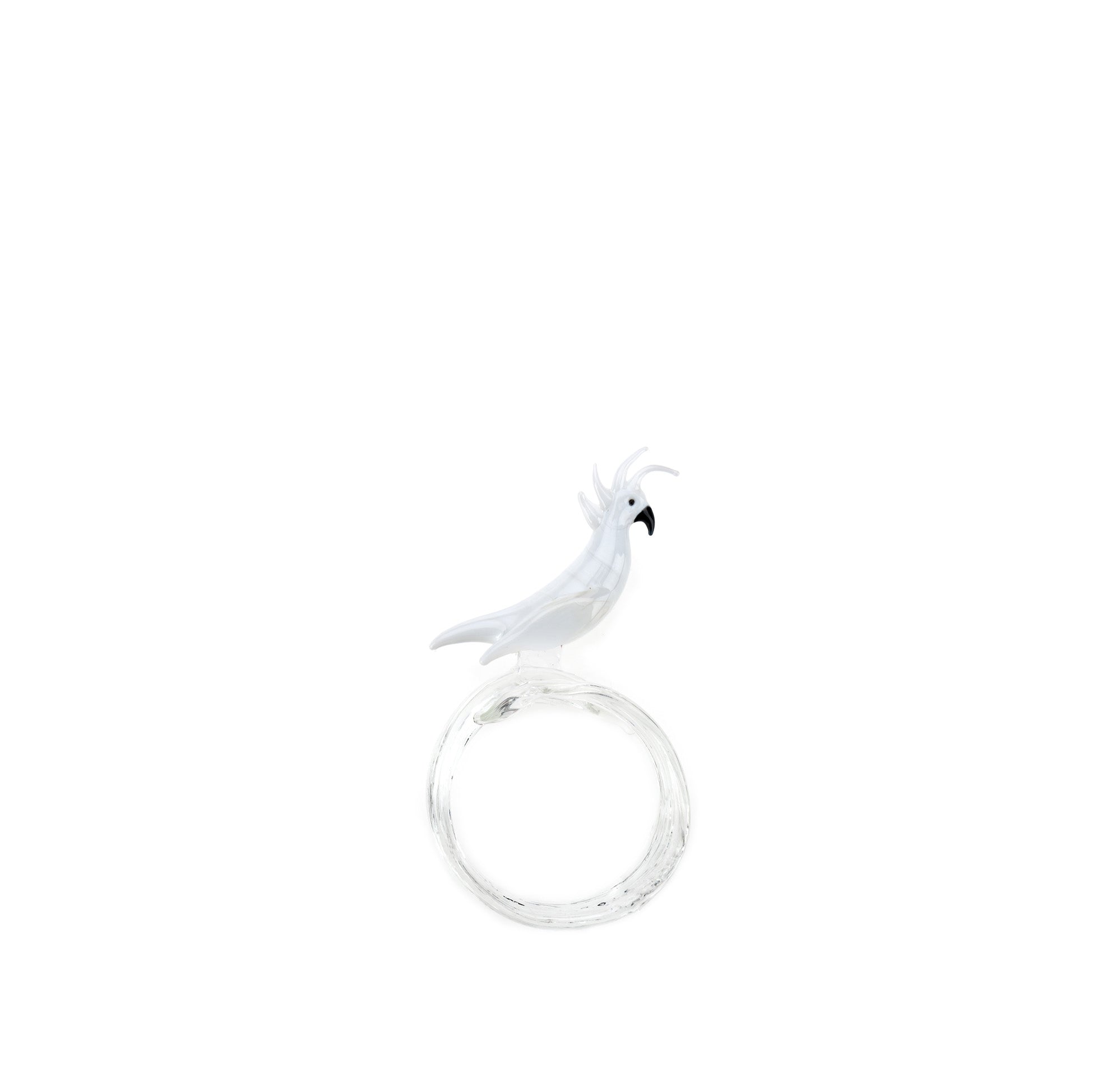 Handblown Glass Tropical Bird Napkin Ring in White