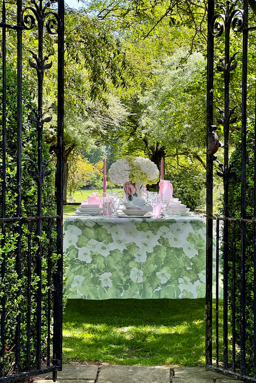 'Hydrangea' Linen Tablecloth in Green