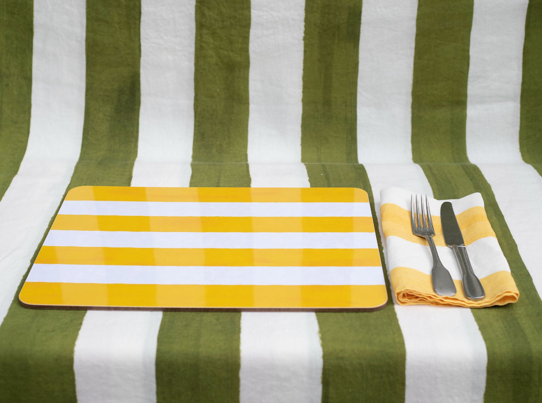 'Stripe' Cork-Backed Placemat in Lemon Yellow, 29 x 38cm