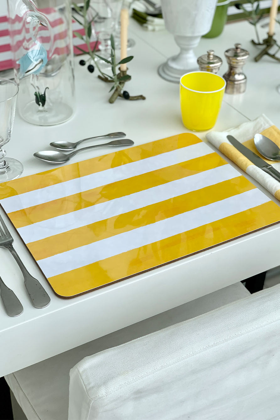 'Stripe' Cork-Backed Placemat in Lemon Yellow, 29 x 38cm