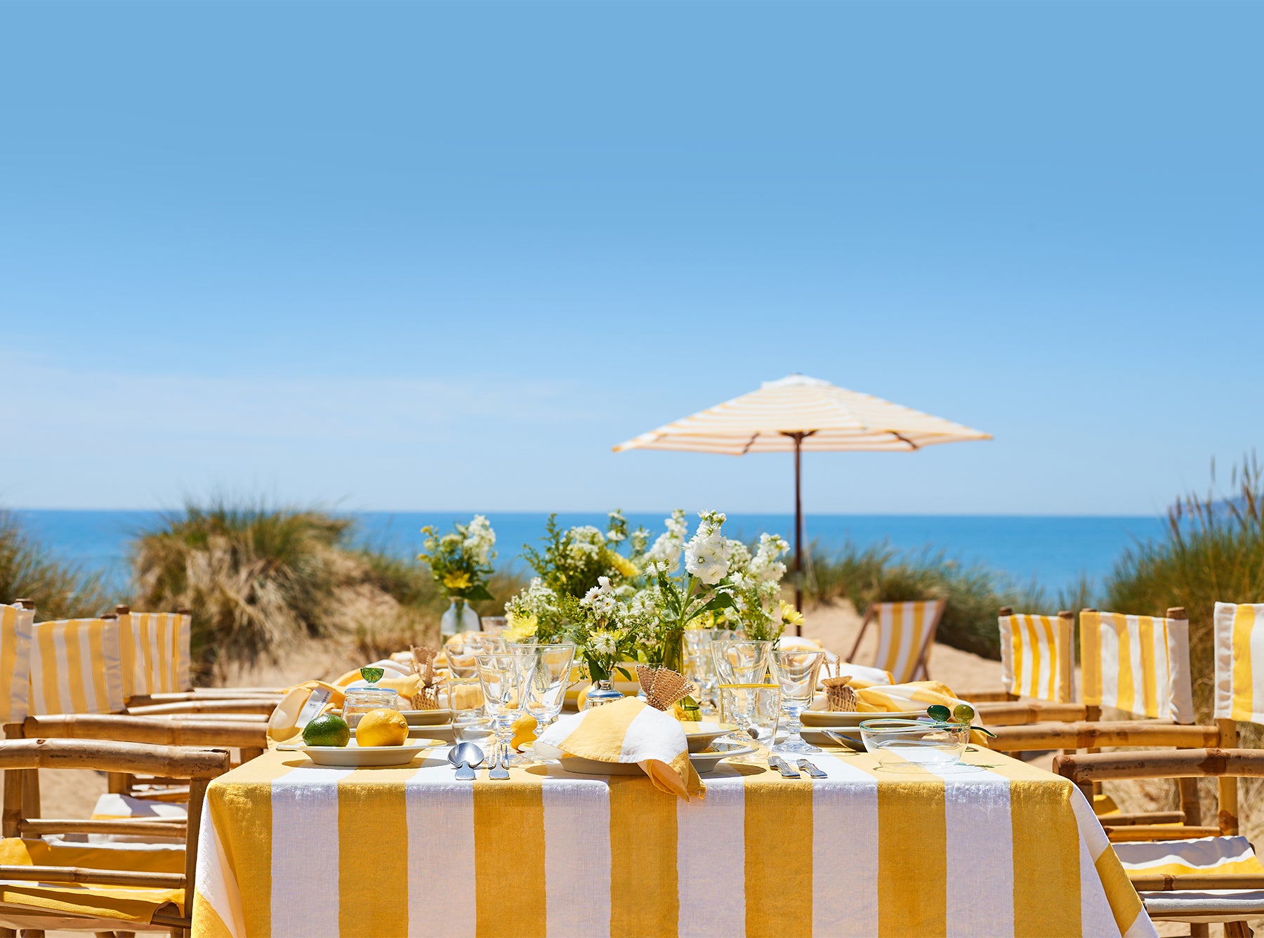'Stripe' Linen Napkin in White & Lemon Yellow, 50x50cm