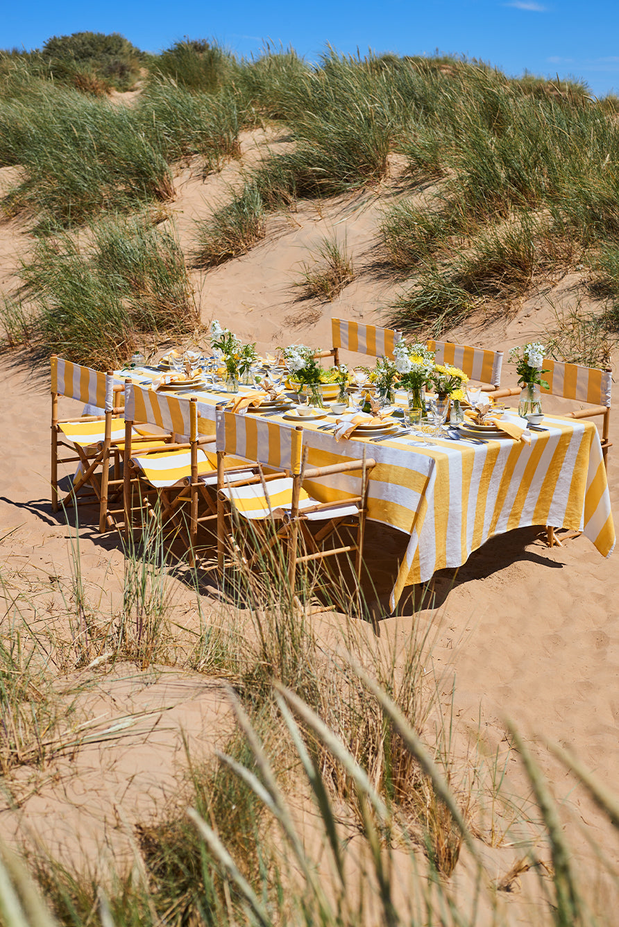 'Stripe' Linen Napkin in White & Lemon Yellow, 50x50cm