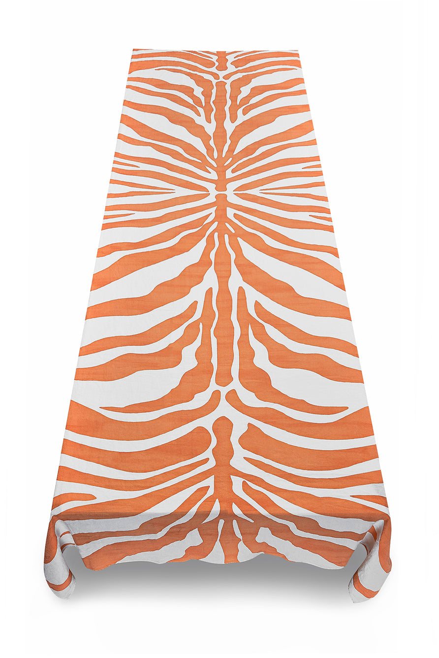 Zebra Linen Tablecloth in Tangerine Orange