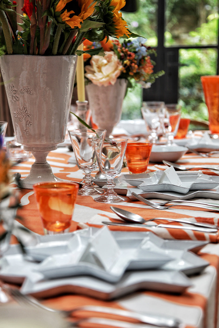 Zebra Linen Tablecloth in Tangerine Orange