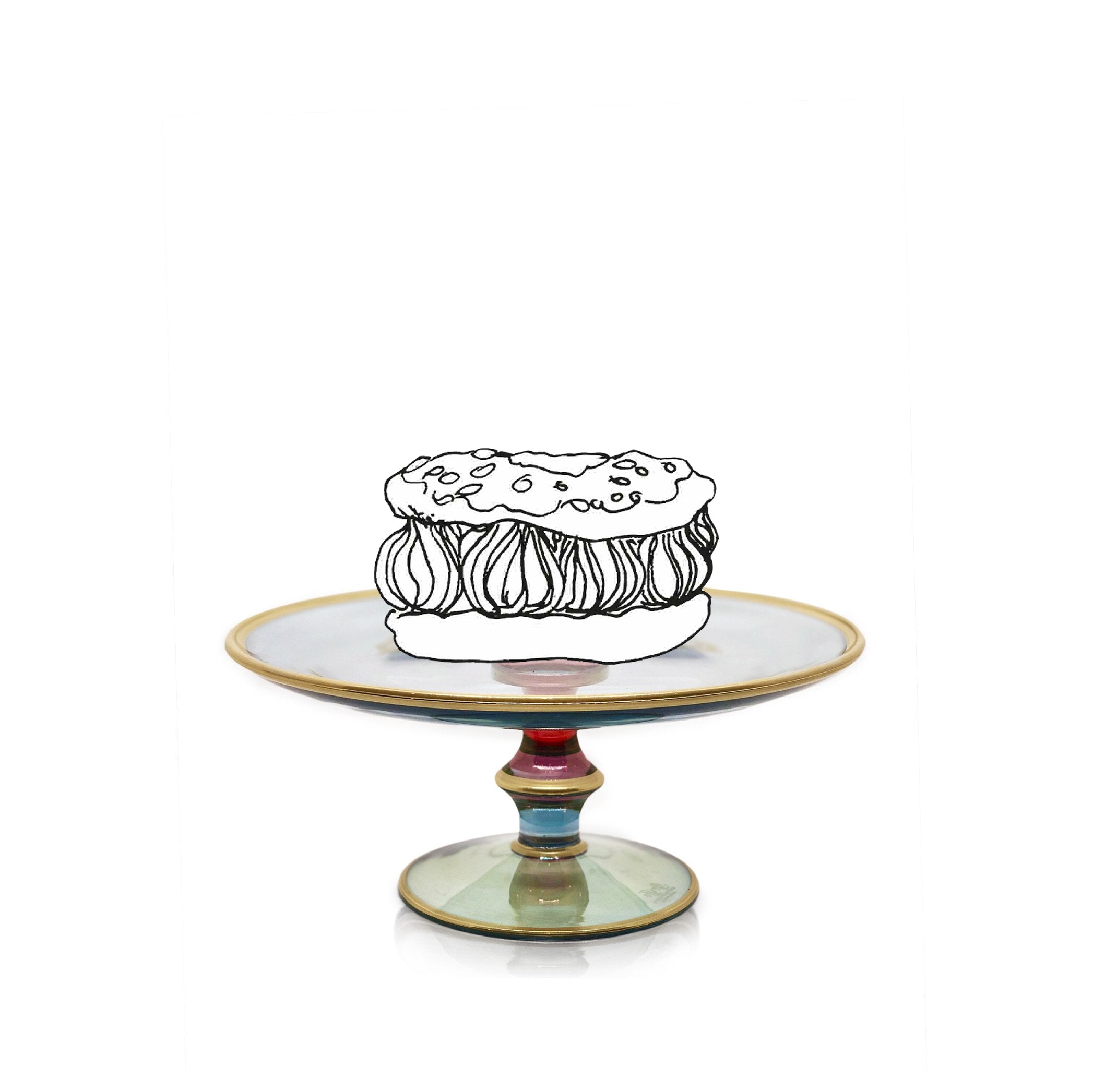 Handblown Italian Coloured Glass Cake Stand, 21cm