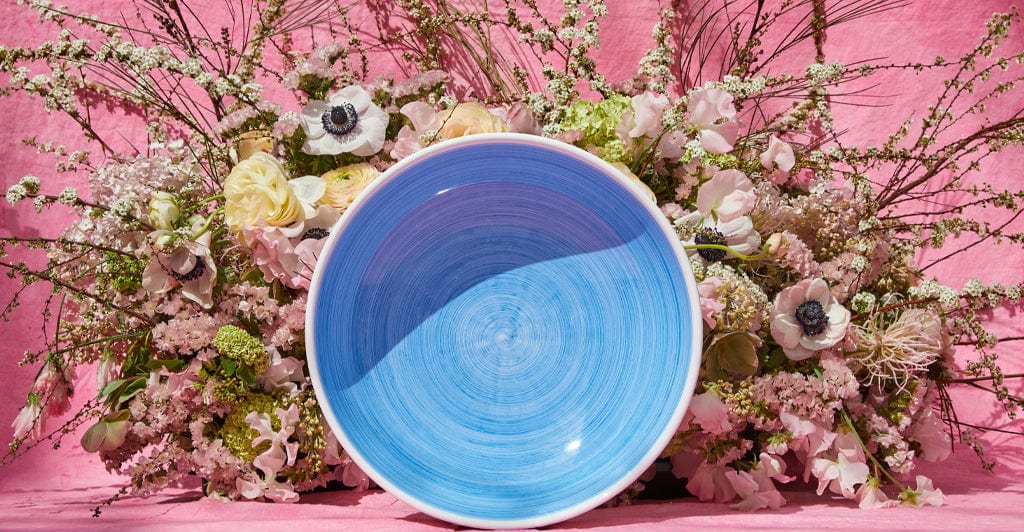 S&B 'Brushed' Ceramic Pasta Bowl in Light Blue, 22cm