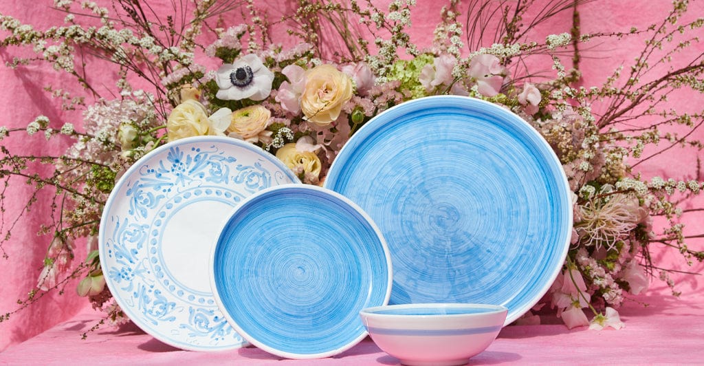 S&B 'Brushed' Ceramic Pasta Bowl in Light Blue, 22cm