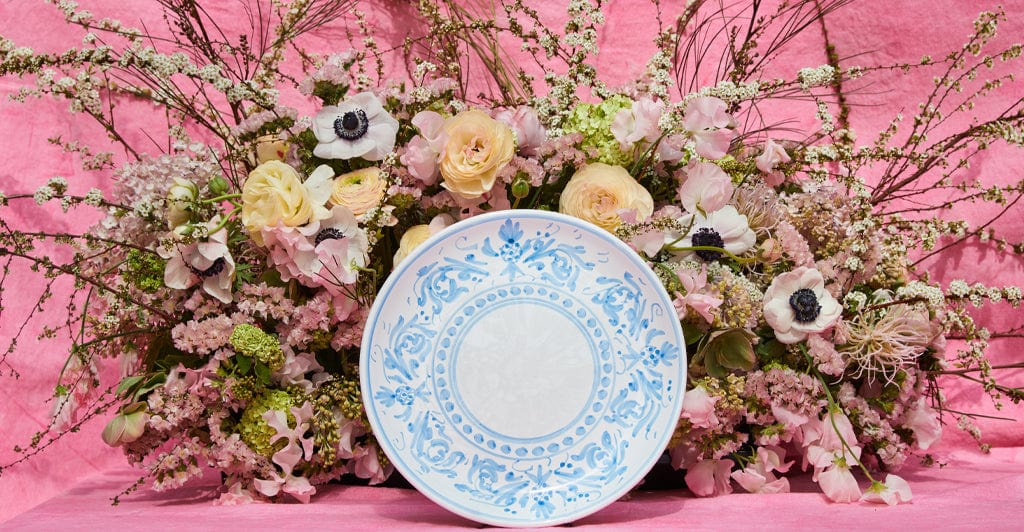 S&B Decorated Dinner Plate in White With Light Blue Pattern, 26cm