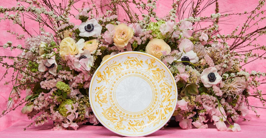 S&B Decorated Dinner Plate in White With Yellow Pattern, 26cm