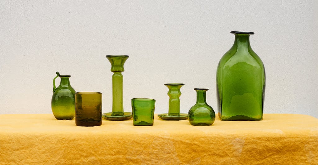 Handblown Glass Amour Vase with Handle in Olive Green, 12cm