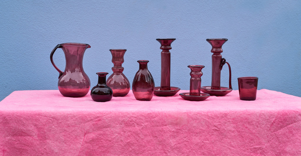 Handblown Recycled Glass Amour Vase with Handle in Raspberry Red, 12cm