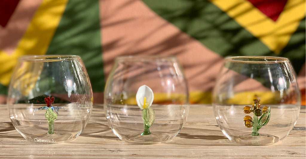 Handblown Yellow Cactus Flower Glass