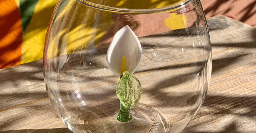 Handblown White Lily Flower Glass