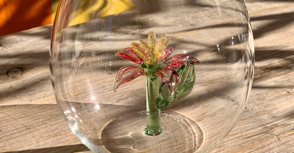 Handblown Pink Dianthus Flower Glass