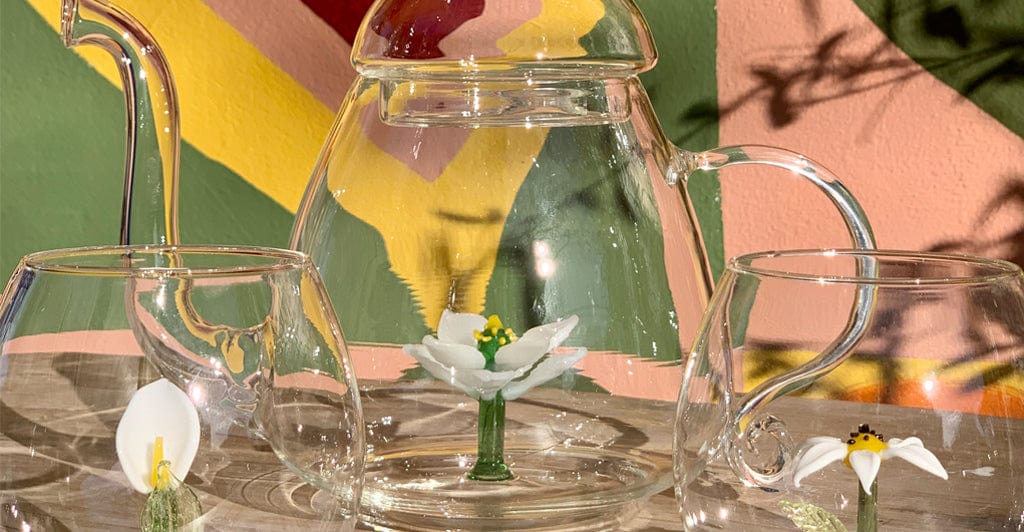 Handblown White Daisy Flower Glass
