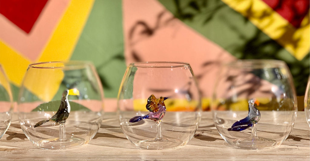 Handblown Tropical White Bird Glass