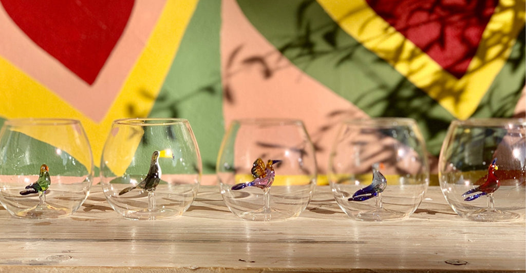 Handblown Tropical White Bird Glass