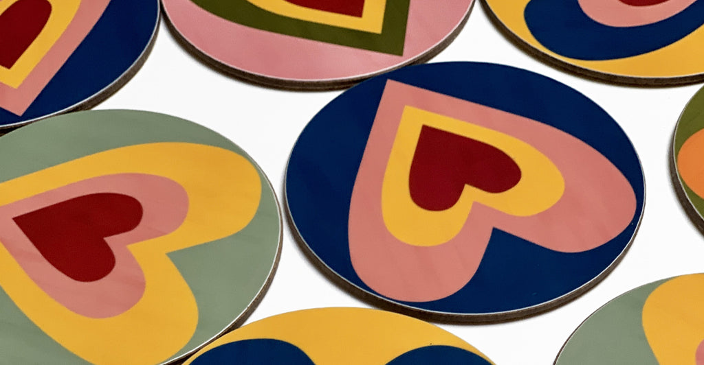 Set of Six Heart Cork-Backed Coasters in Mixed Colours