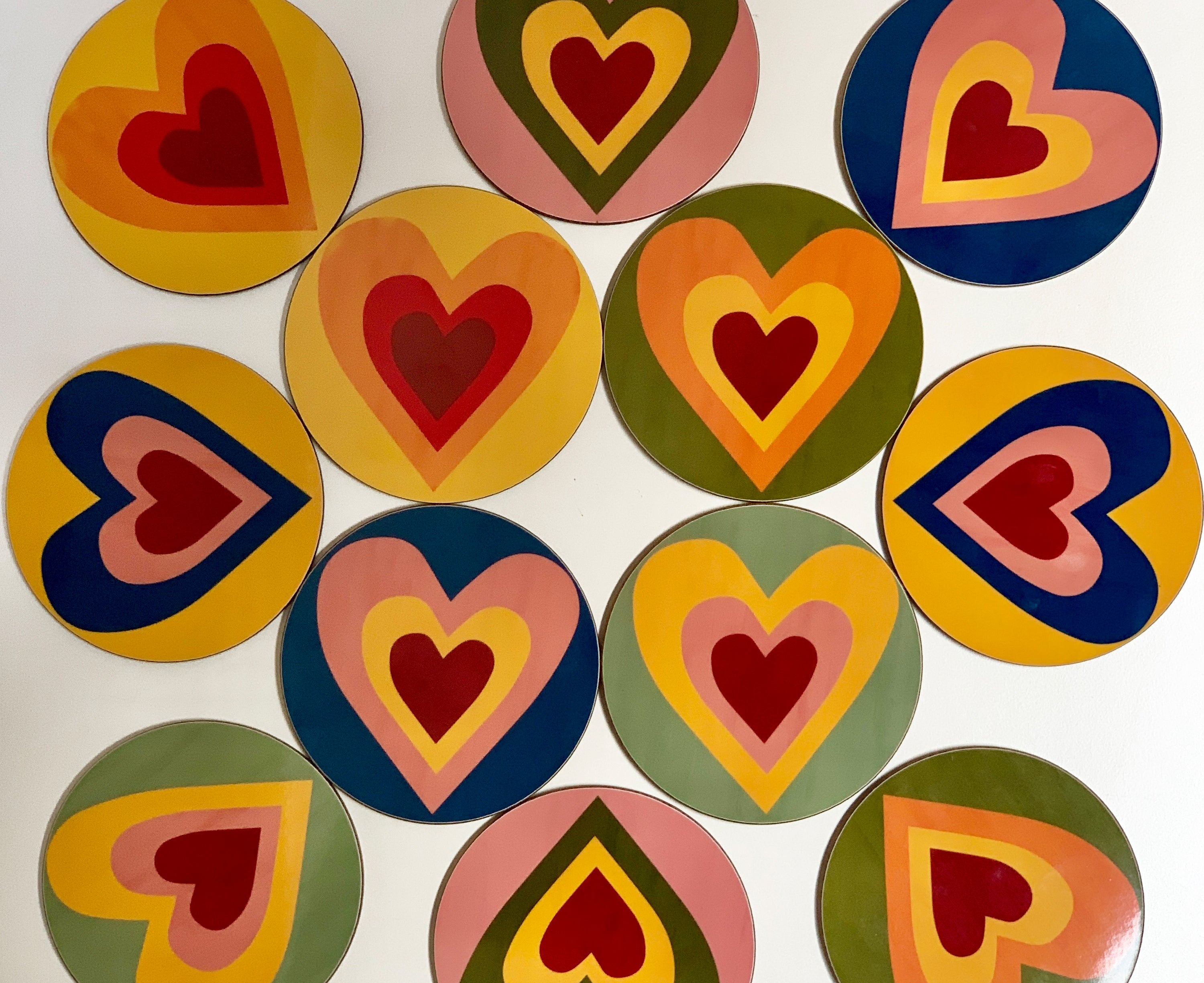 Set of Six Heart Cork-Backed Coasters in Mixed Colours