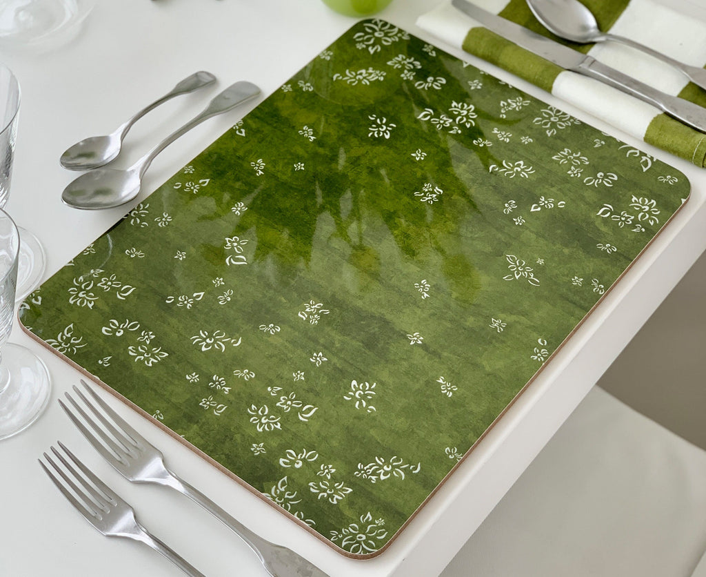 Falling Flower Cork-Backed Placemat in Pale Blue, 29 x 38cm