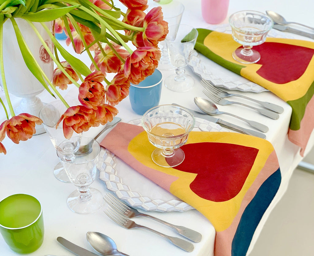 Set of Six S&B Heart Linen Napkins, 50x50cm