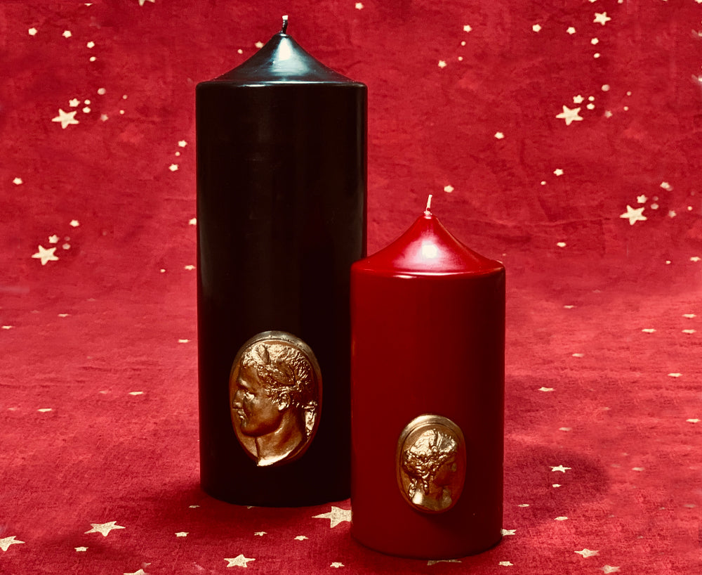 'Madame de Pompadour' Cameo Pillar Candle in Navy Blue by Trudon, 15cm