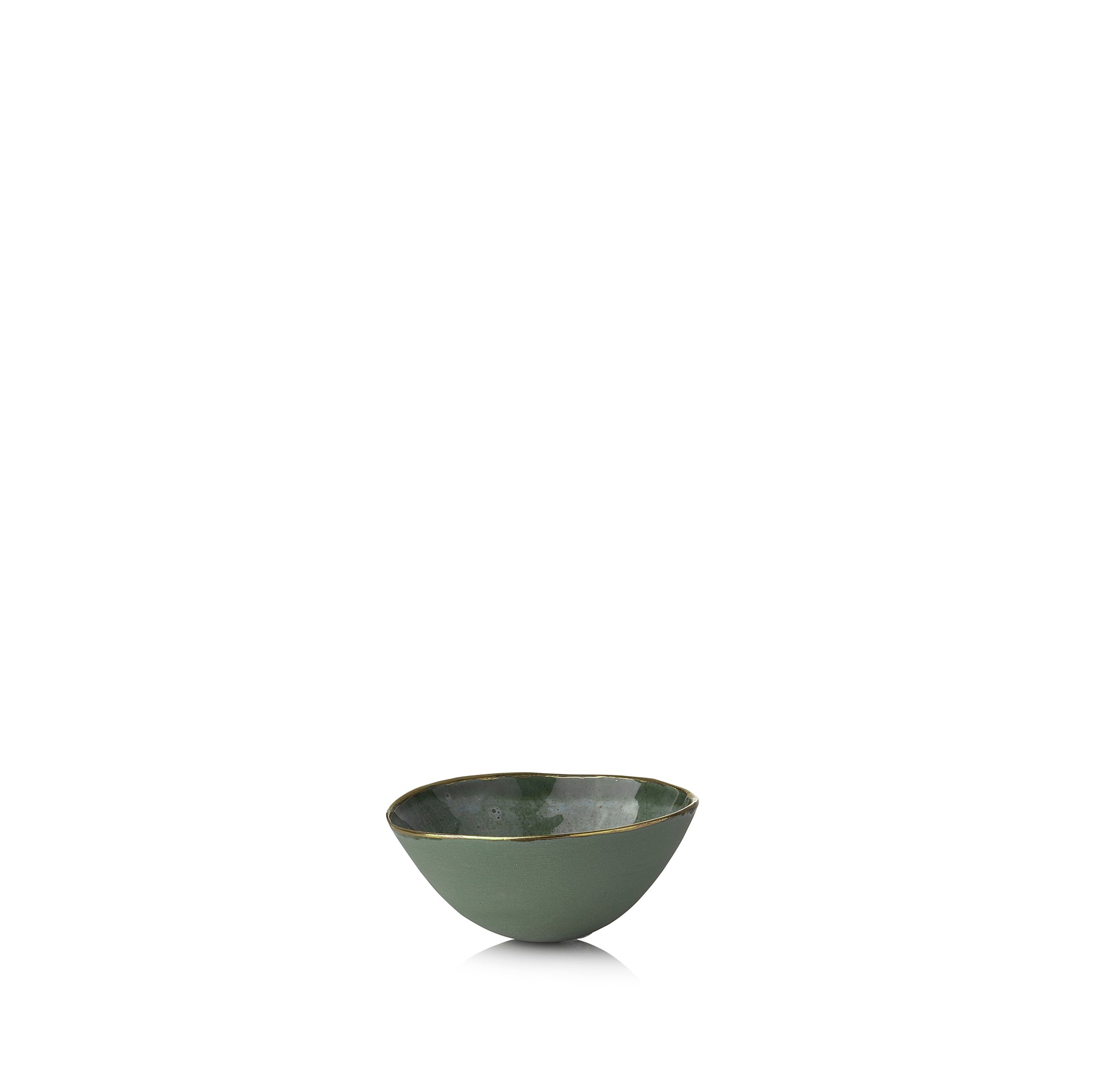 Small Olive Green Ceramic Bowl with Gold Rim, 6cm