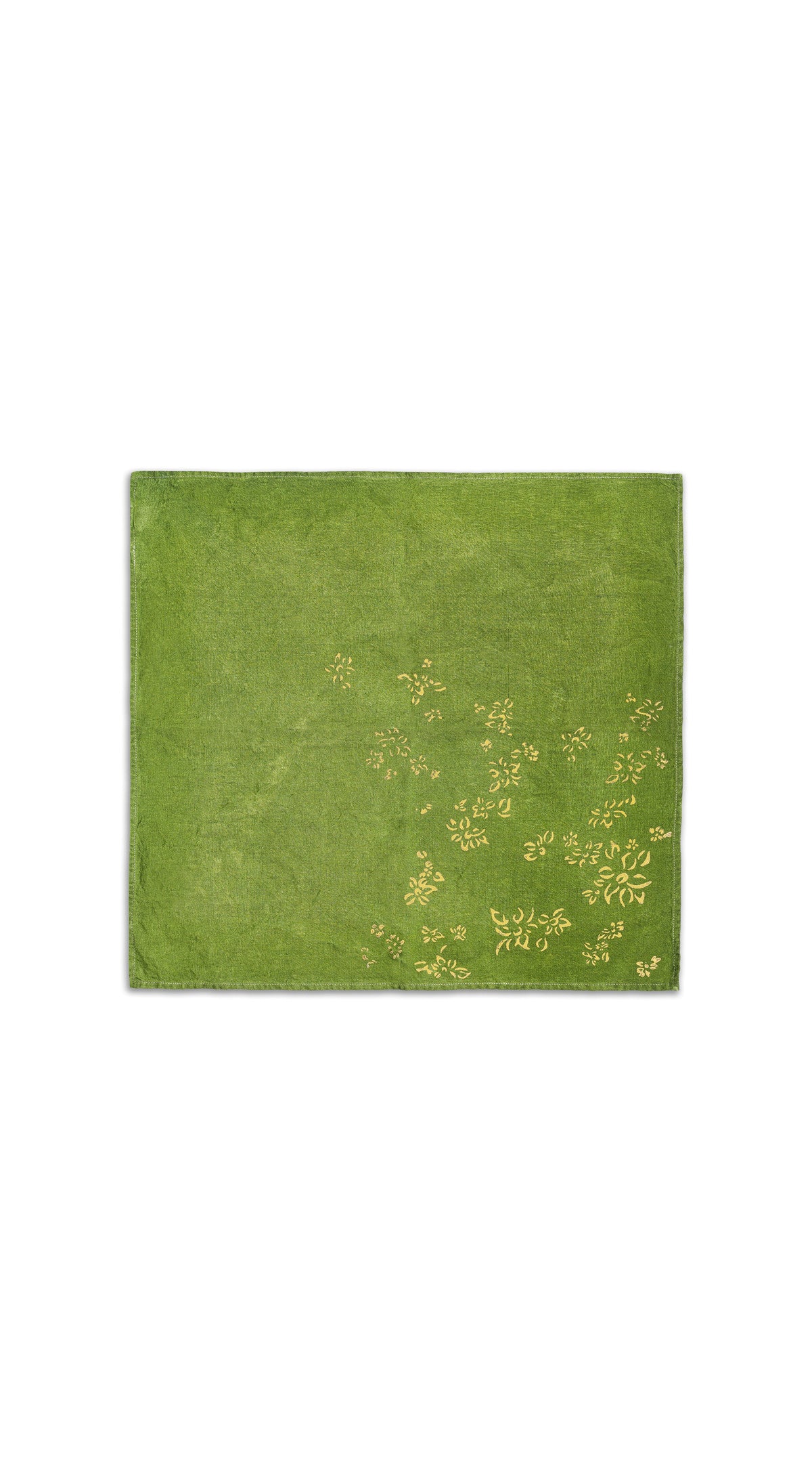 Bernadette's Hand Stamped Falling Flower On Full Field Linen Napkin in Avocado Green & Gold, 50x50cm