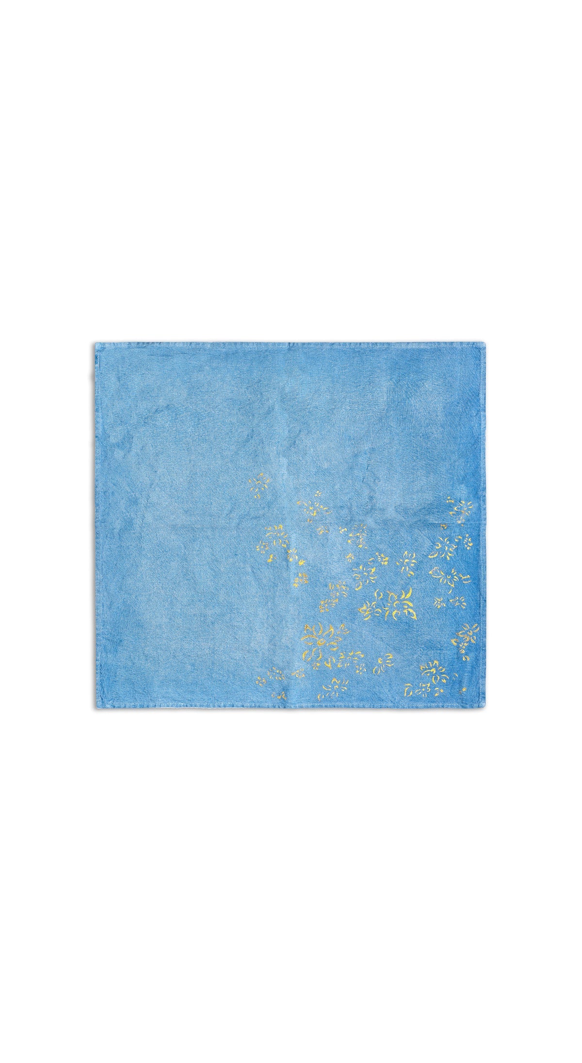 Bernadette's Hand Stamped Falling Flower On Full Field Linen Napkin in Sky Blue & Gold, 50x50cm