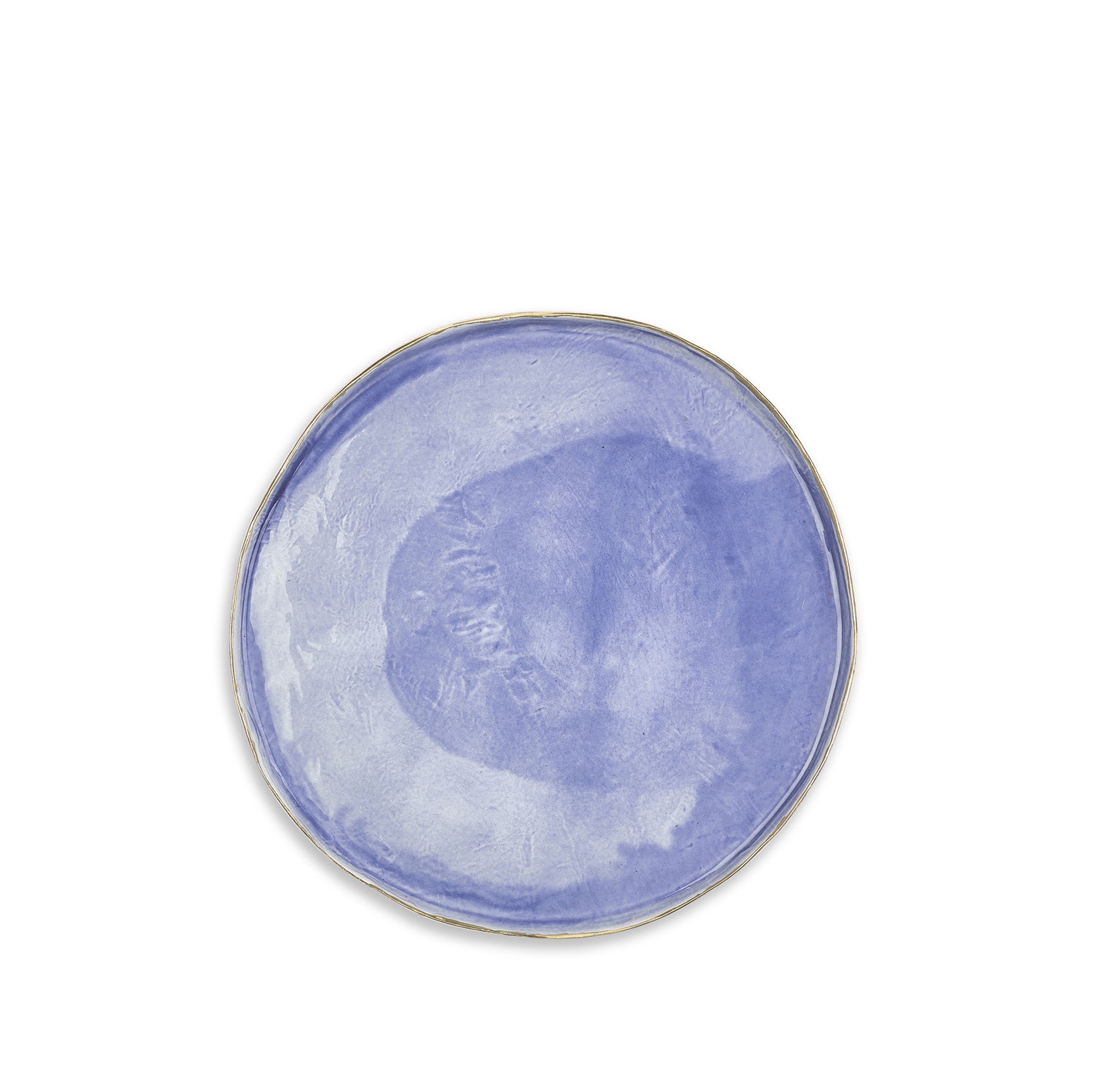 Medium Blue Ceramic Plate with Gold Rim, 27cm