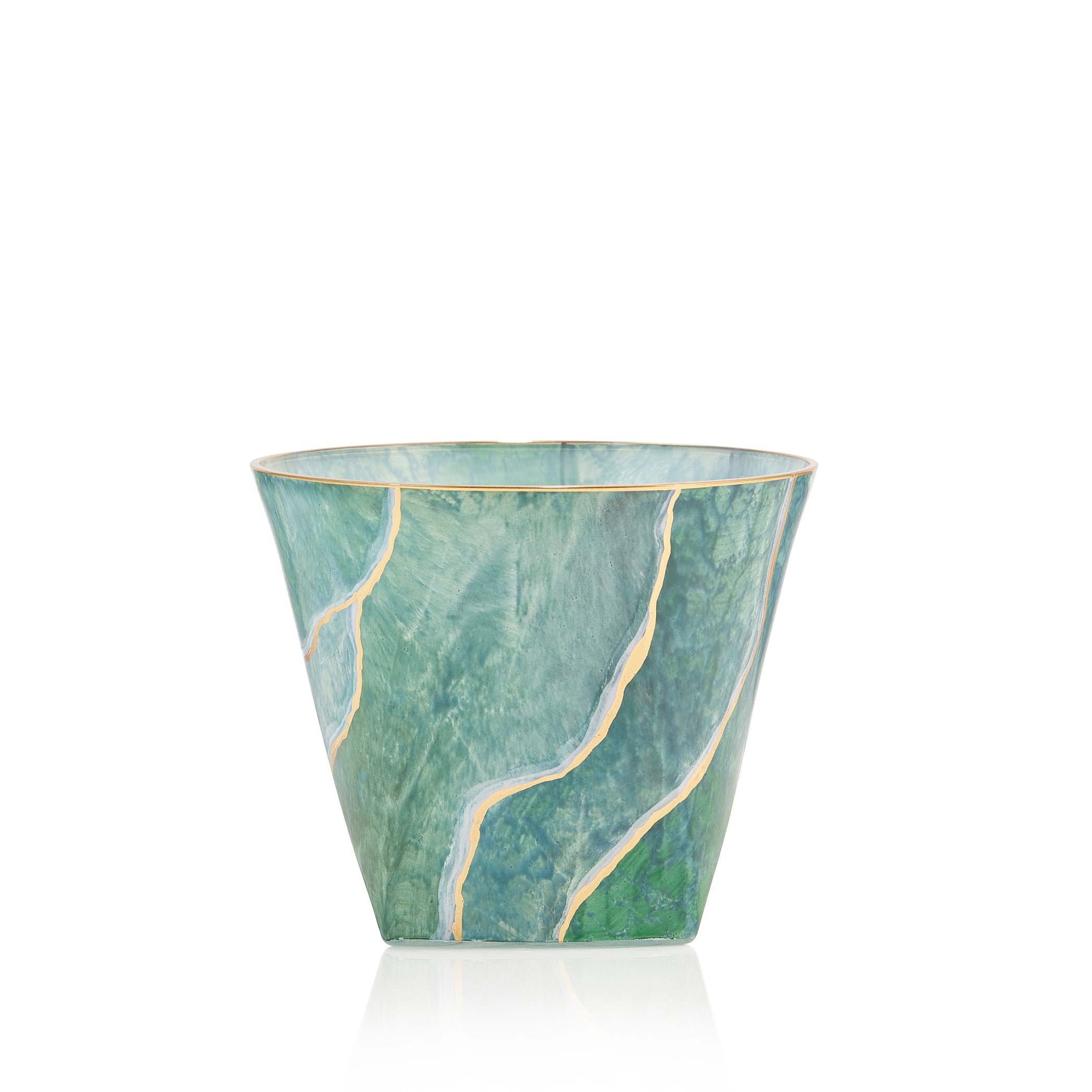 Hand Painted Green Marble Water Tumbler with Gold rim